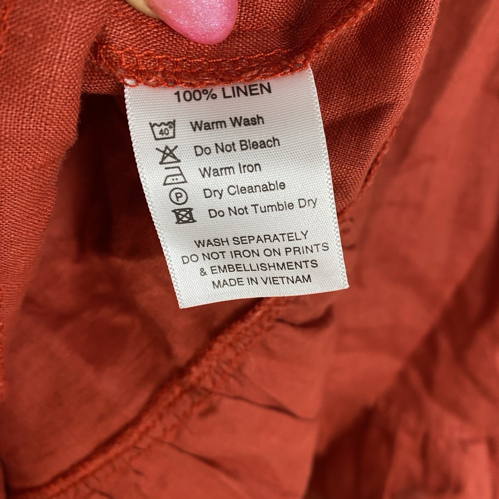 Lanhtropy Size L Wrap Skirt 100% Linen Ruffle Coastal Short Vacation Orange - Picture 5 of 5